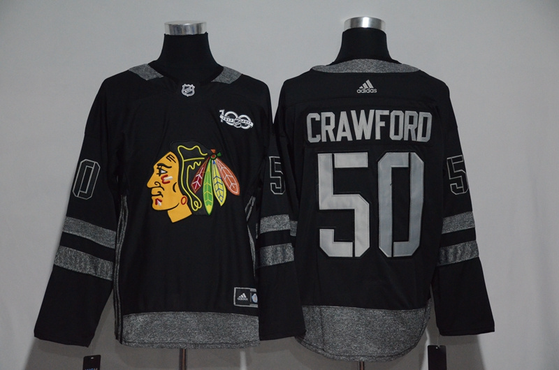 NHL Chicago Blackhawks #50 Crawford 100th Anniversary Black Jersey