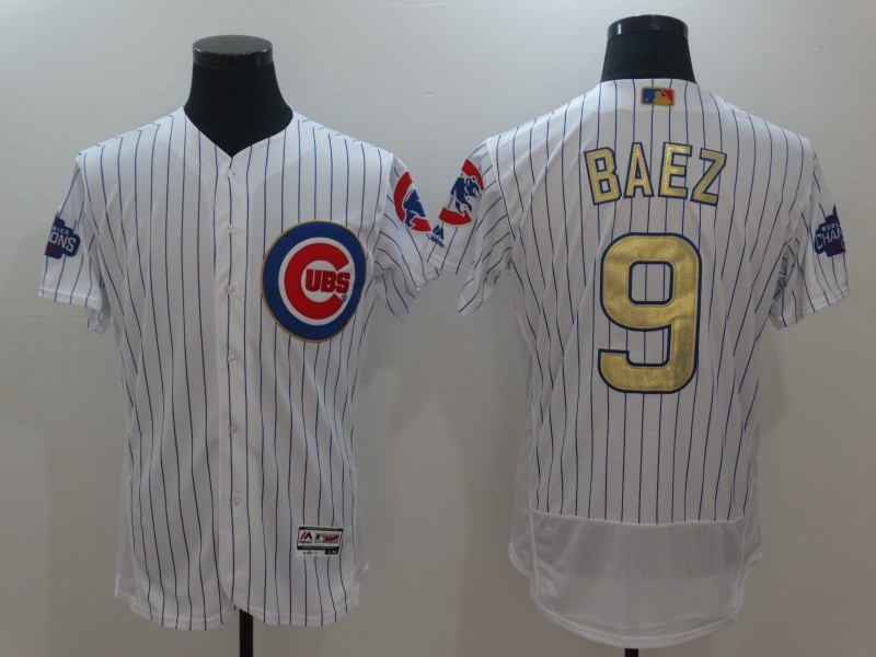 MLB Majestic Chicago Cubs #9 Baez Gold Program White Flex Base Elite Jersey