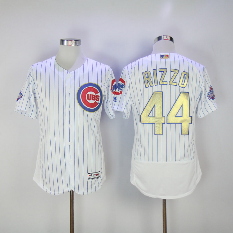 Majestic MLB Chicago Cubs #44 Rizzo White Gold Program Flex Base Elite Jersey