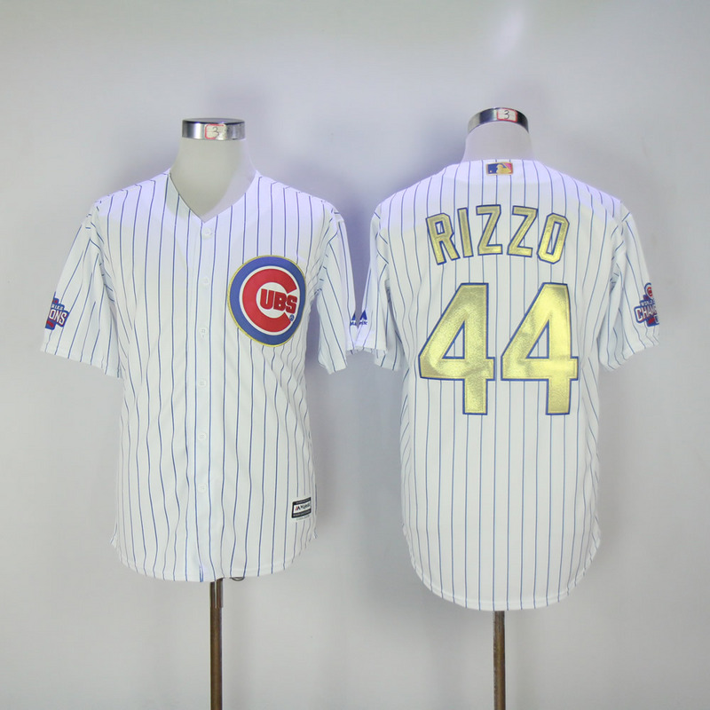 MLB Majestic Chicago Cubs #44 Rizzo Gold Program White Jersey