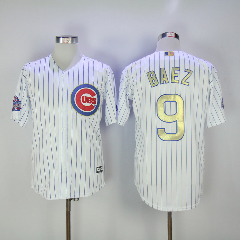 MLB Majestic Chicago Cubs #9 Baez Gold Program White Jersey