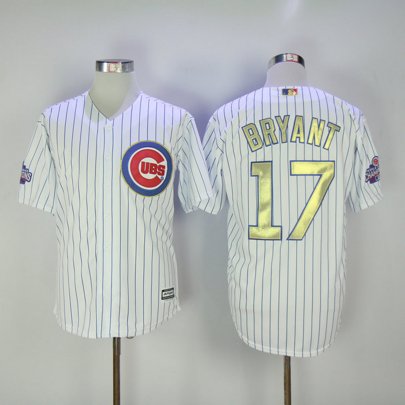 MLB Majestic Chicago Cubs #17 Bryant Gold Program White Jersey