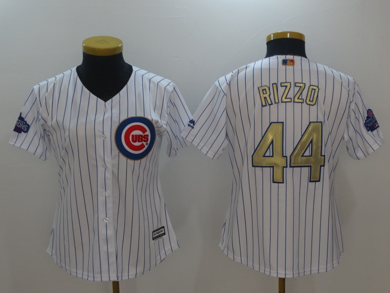 Womens Majestic Chicago Cubs #44 Rizzo Gold Program White Jersey