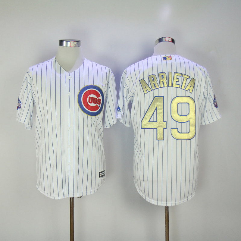 MLB Majestic Chicago Cubs #49 Arrieta Gold Program White Jersey