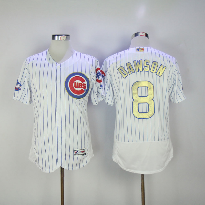 MLB Majestic Chicago Cubs #8 Dawson Gold Program White Flex Base Elite Jersey