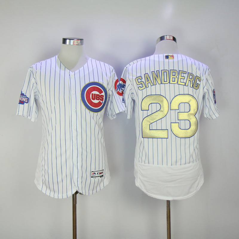 MLB Majestic Chicago Cubs #23 Sandberg Gold Program White Flex Base Elite Jersey