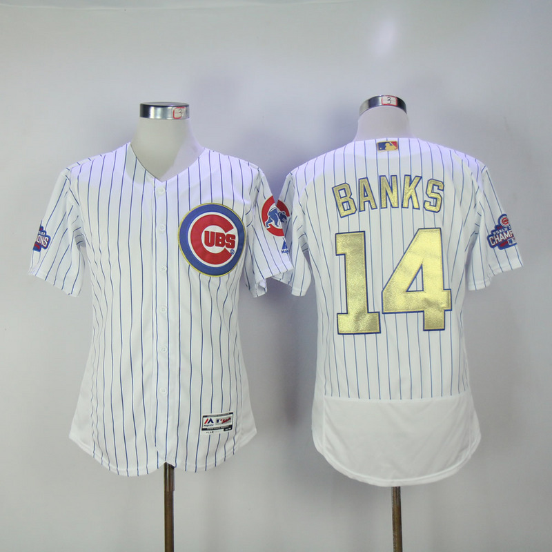 MLB Majestic Chicago Cubs #14 Banks Gold Program White Flex Base Elite Jersey