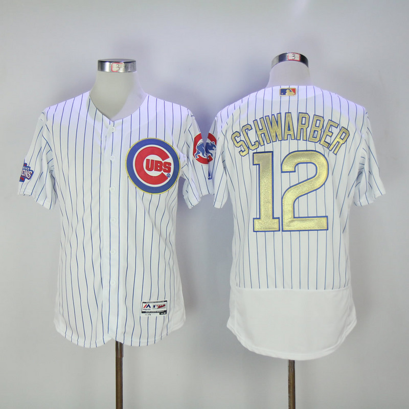 MLB Majestic Chicago Cubs #12 Schwarber Gold Program White Flex Base Elite Jersey