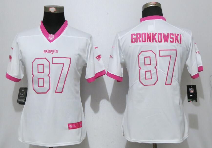 Women NFL New England Patriots #87 Gronkowski White Pink Color Rush Jersey