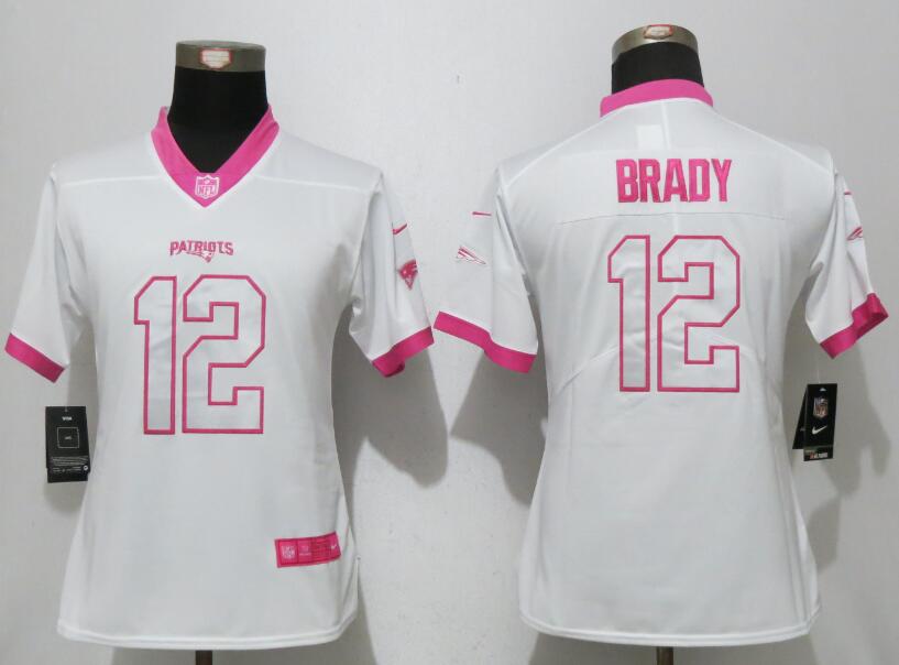 Women NFL New England Patriots #12 Brady White Pink Color Rush Jersey