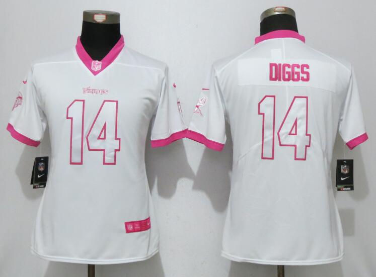 Women NFL Minnesota Vikings #14 Diggs White Pink Color Rush Jersey