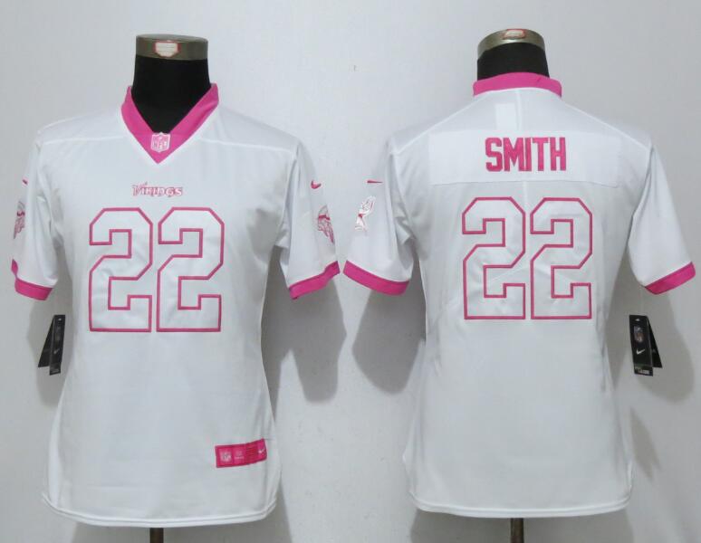 Women NFL Minnesota Vikings #22 Smith White Pink Color Rush Jersey