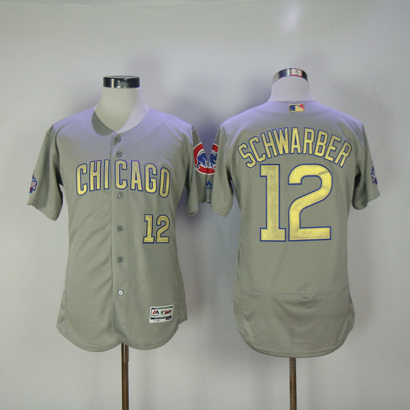 MLB Chicago Cubs #12 Schwarber Gold Number Grey Elite Jersey