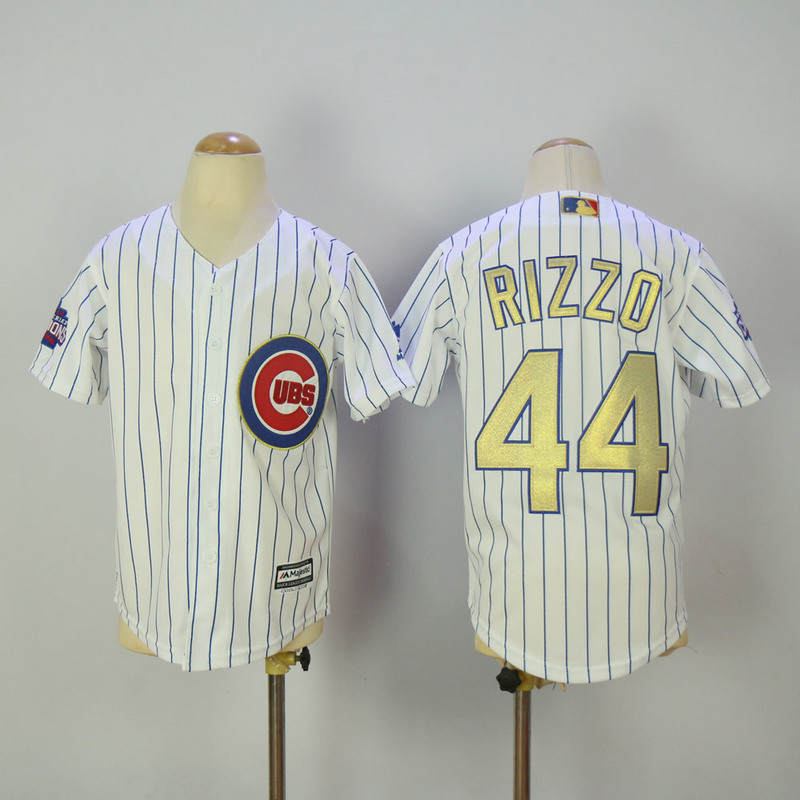 Kids Majestic Chicago Cubs #44 Rizzo Gold Program White Jersey