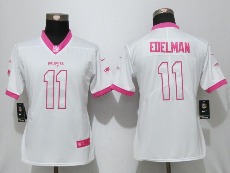Women NFL New England Patriots #11 Edelman White Pink Color Rush Jersey