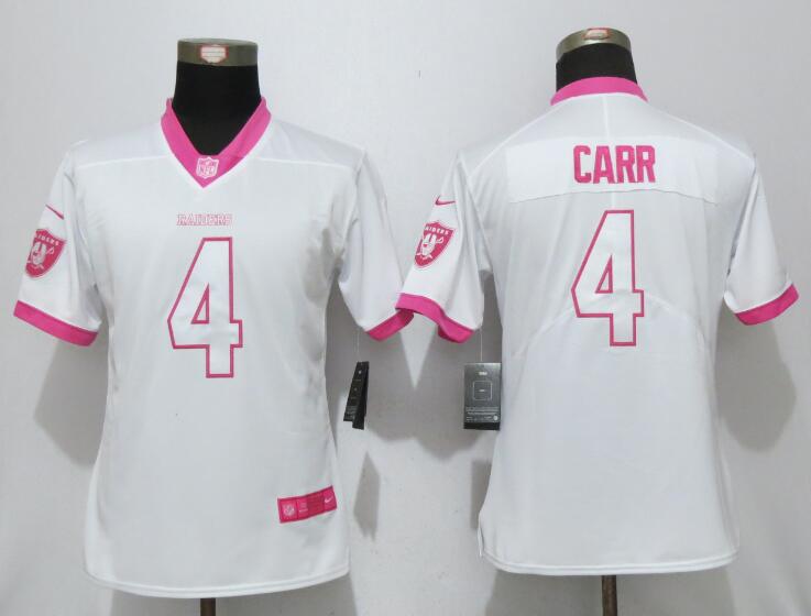 Women NFL Oakland Raiders #4 Carr White Pink Color Rush Jersey