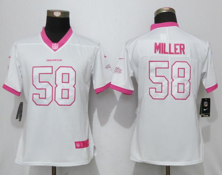 Women NFL Denver Broncos #58 Miller White Pink Color Rush Jersey
