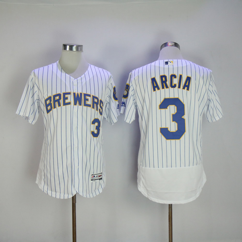 MLB Milwaukee Brewers #3 Arcia White Elite Jersey