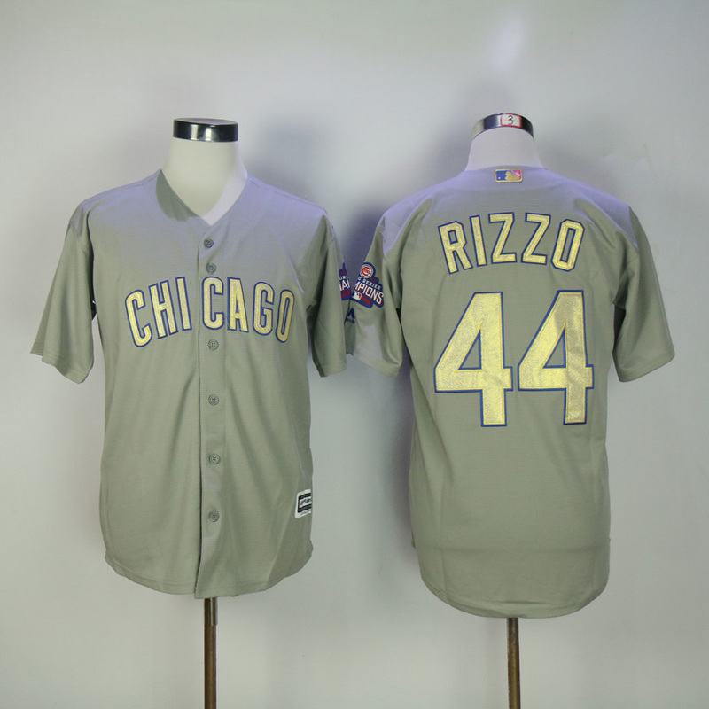 MLB Chicago Cubs #44 Rizzo Gold Number Grey Jersey