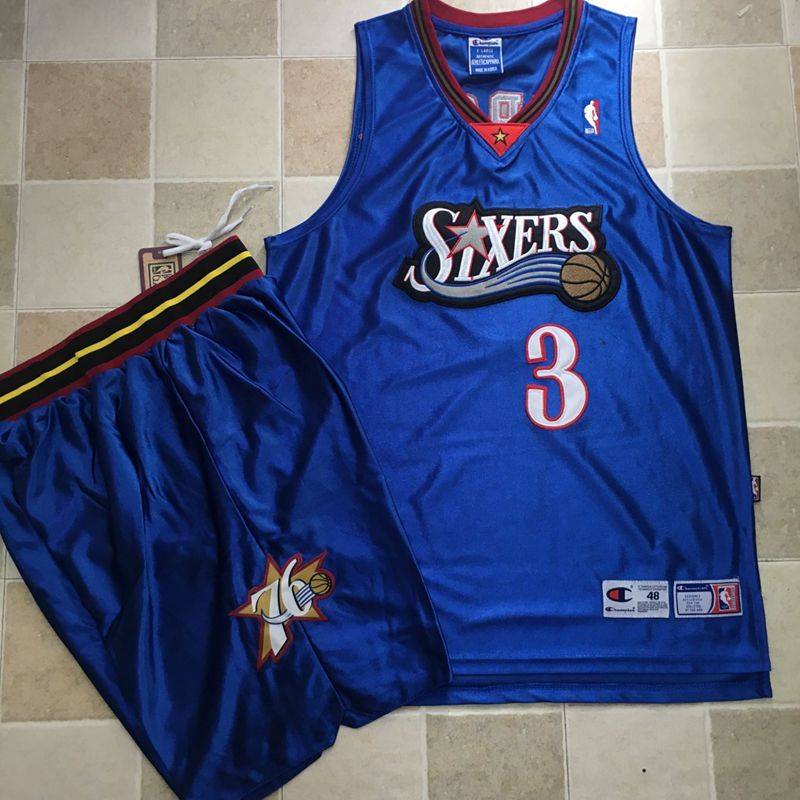 NBA Philadelphia 76ers #3 Iverson Blue Jersey Short Suit--MZ