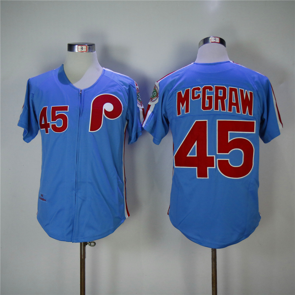 Tug McGraw Jersey: #45 MLB Philadelphia Phillies Jersey in Blue