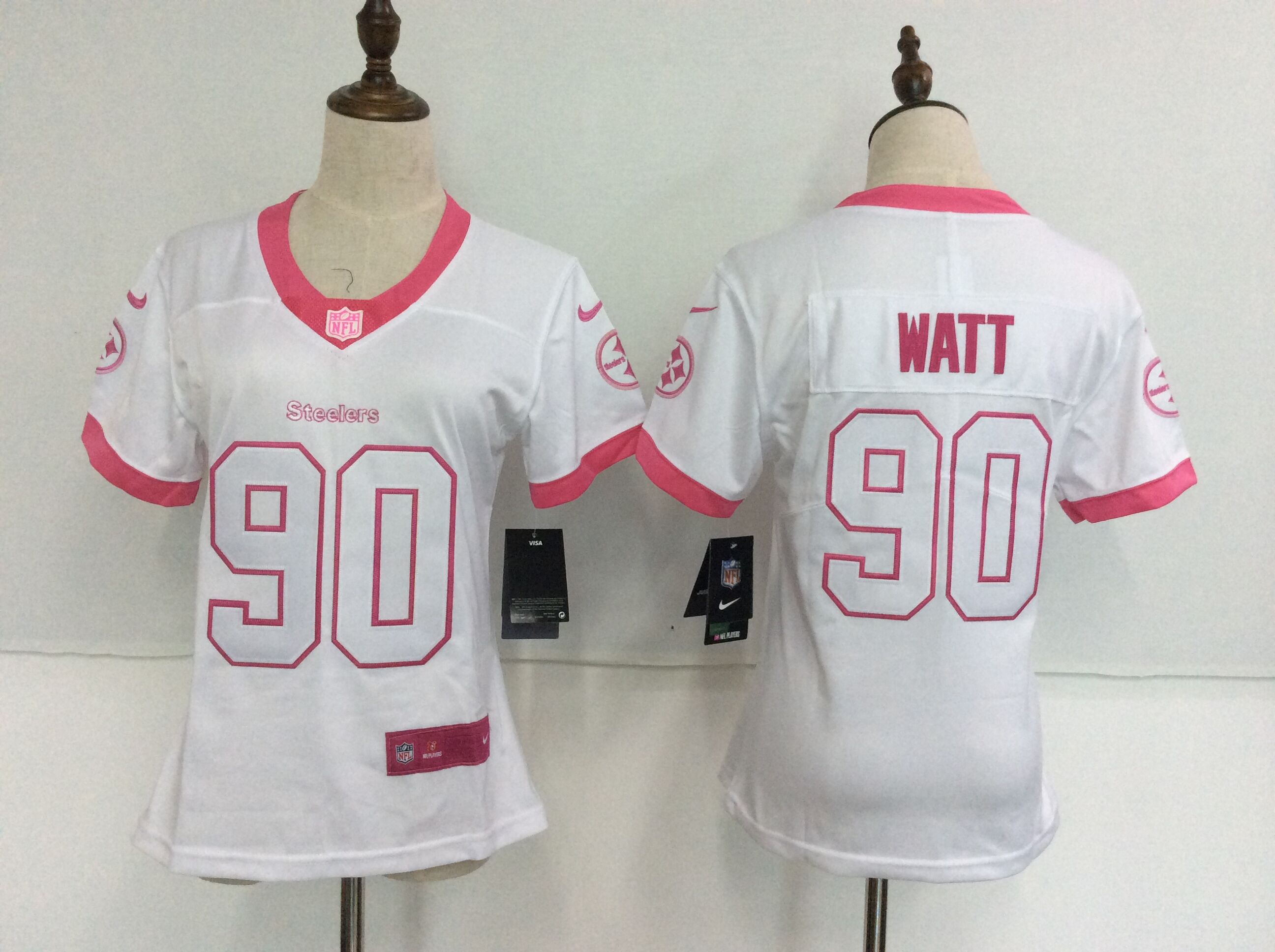 Women NFL Houston Texans #90 Clowney White Pink Color Rush Jersey