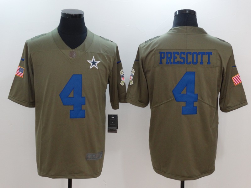 Mens Dallas Cowboys #4 Prescott Olive Salute to Service Limited Jersey