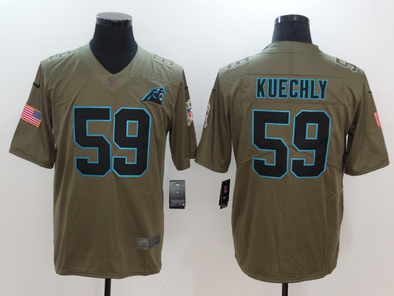 Mens Carolina Panthers #59 Kuechly Olive Salute to Service Limited Jersey