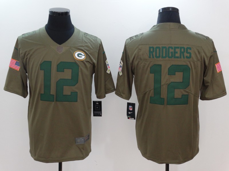 Mens Green Bay Packers #12 Rodgers Olive Salute to Service Limited Jersey
