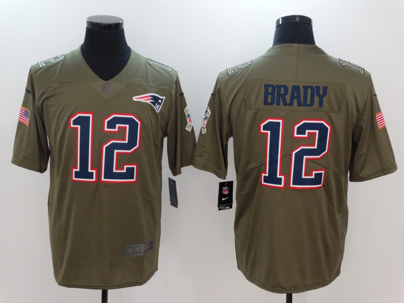 Mens New England Patriots #12 Brady Olive Salute to Service Limited Jersey