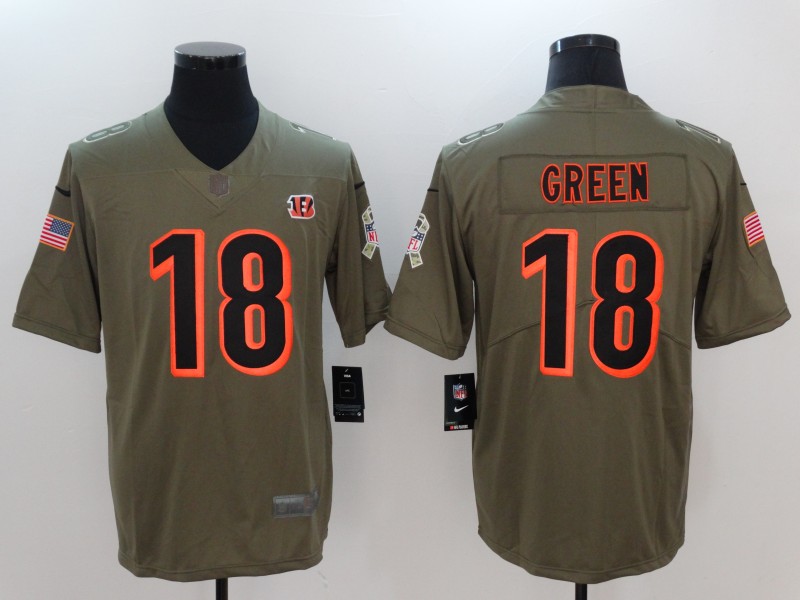 Mens Cincinnati Bengals #18 Green Olive Salute to Service Limited Jersey