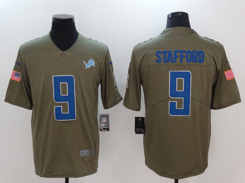 Mens Detriot Lions #9 Stafford Olive Salute to Service Limited Jersey