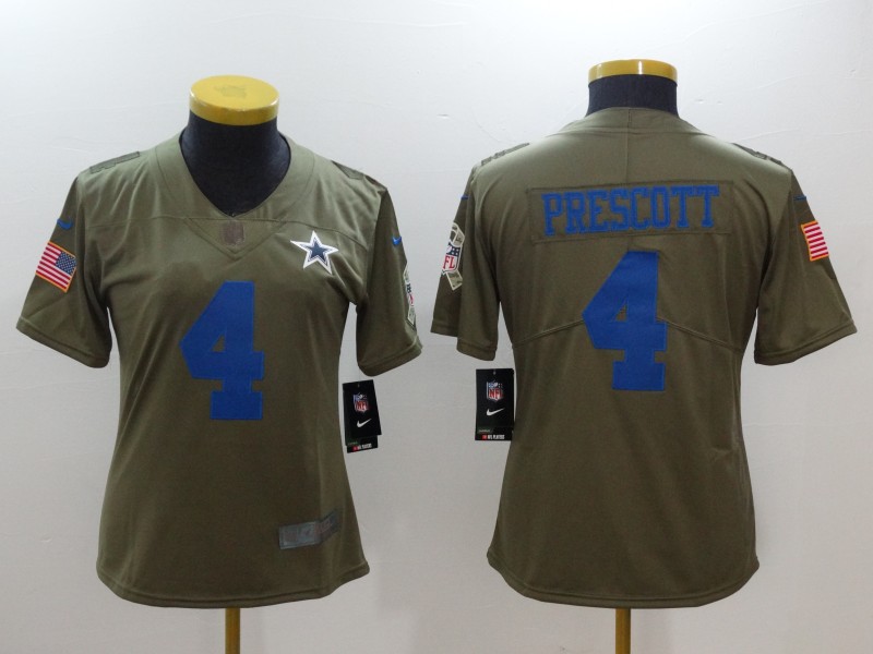 Womens Dallas Cowboys #4 Prescott Olive Salute to Service Limited Jersey