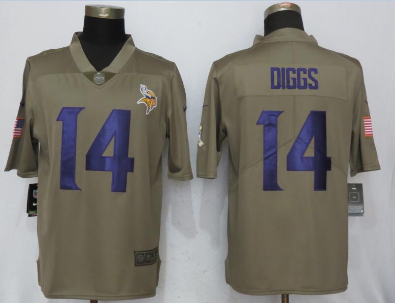 Mens Minnessota Vikings #14 Diggs Olive Salute to Service Limited Jersey