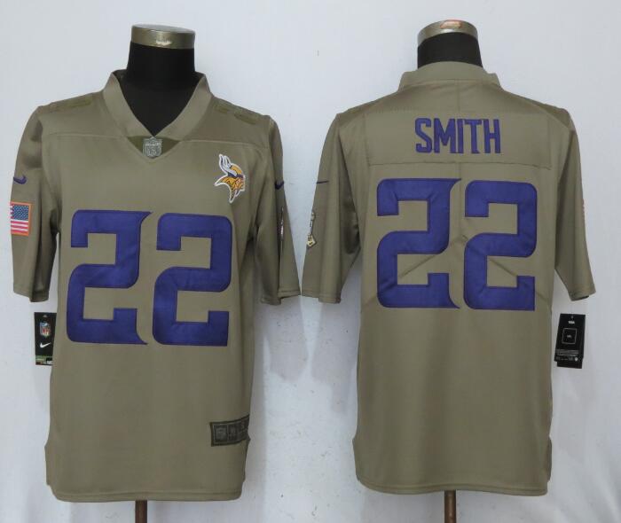 Mens Minnessota Vikings #22 Smith Olive Salute to Service Limited Jersey