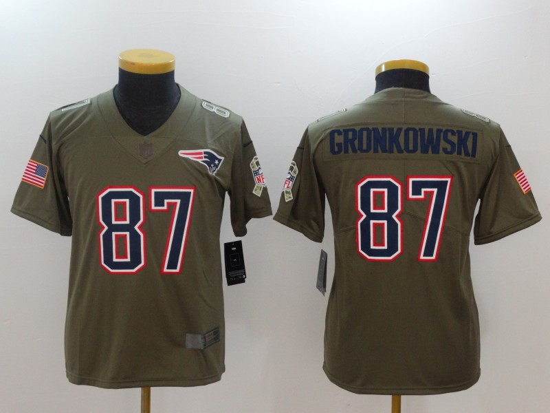 Womens New England Patriots #87 Gronkowski Olive Salute to Service Limited Jersey