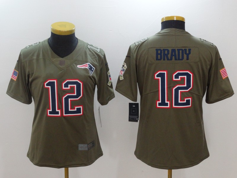 Womens New England Patriots #12 Brady Olive Salute to Service Limited Jersey