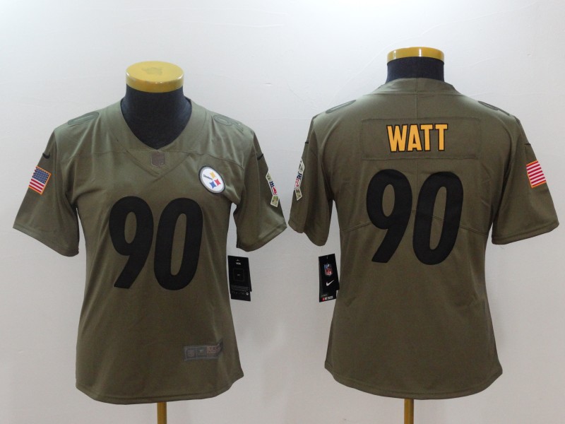 Womens Pittsburgh Steelers #90 Watt Olive Salute to Service Limited Jersey
