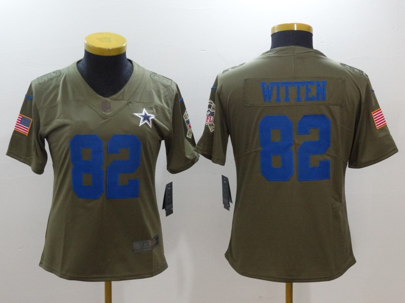 Womens Dallas Cowboys #82 Witten Olive Salute to Service Limited Jersey