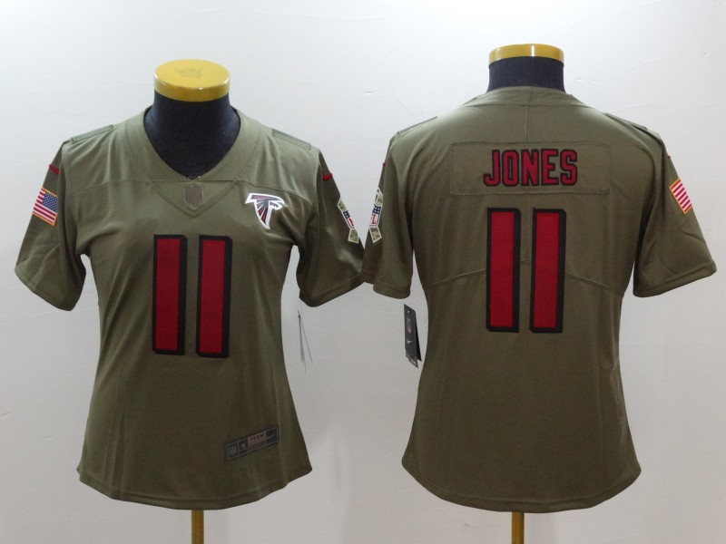Womens Altanta Falcons #11 Jones Olive Salute to Service Limited Jersey