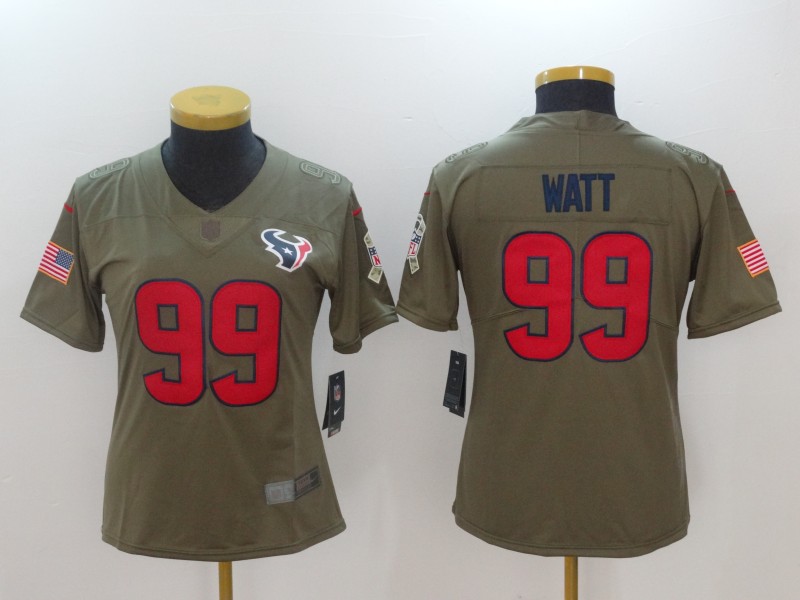 Womens Houston Texans #99 Watt Olive Salute to Service Limited Jersey