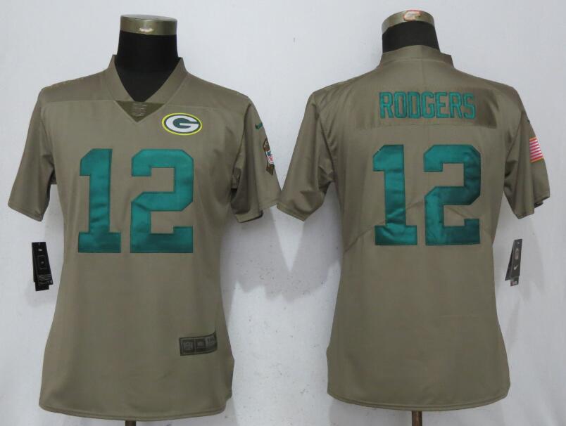 Womens Green Bay Packers #12 Rodgers Olive Salute to Service Limited Jersey