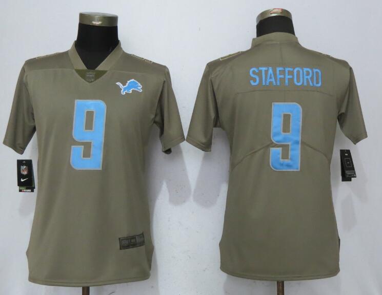 Womens Detriot Lions #9 Stafford Olive Salute to Service Limited Jersey