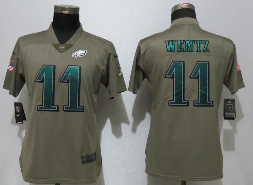 Womens Philadelphia Eagles #11 Wentz Olive Salute to Service Limited Jersey