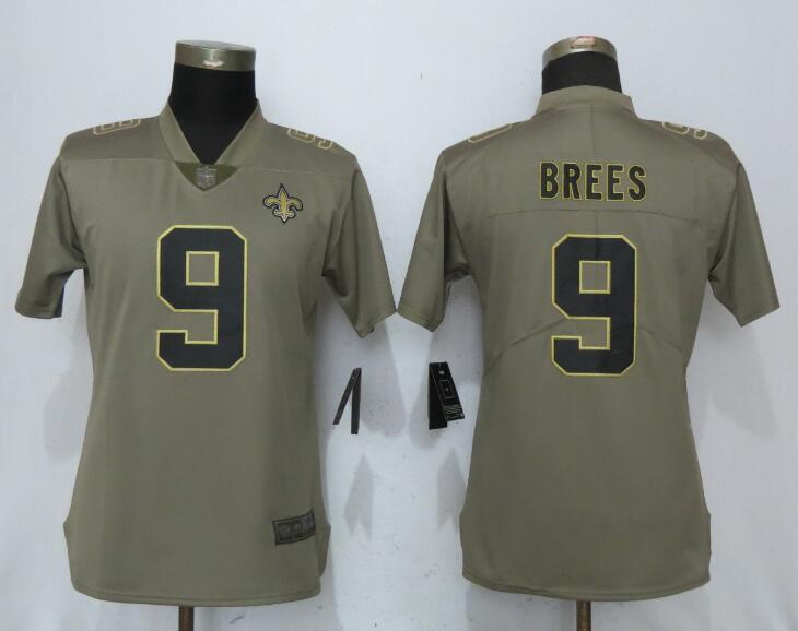 Womens New Orleans Saints #9 Brees Olive Salute to Service Limited Jersey