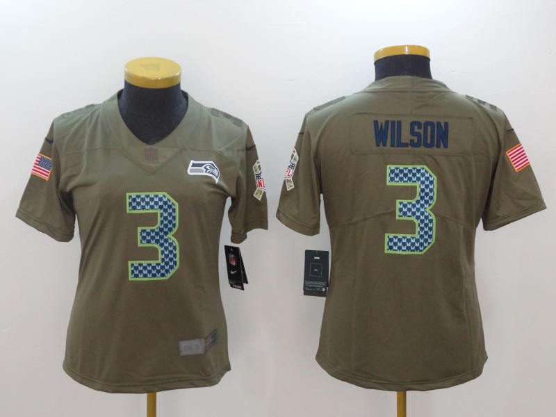 Womens Seattle Seahawks #3 Wilson Olive Salute to Service Limited Jersey