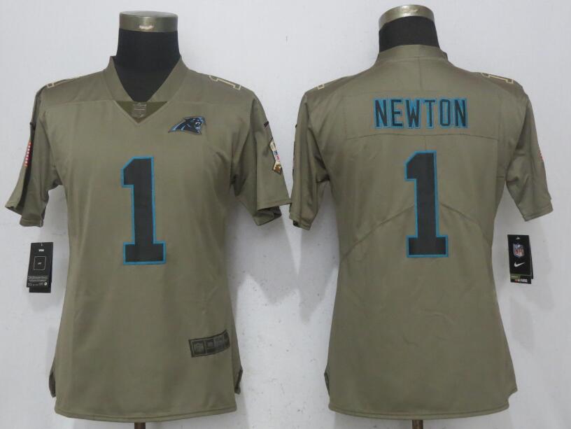 Womens Carolina Panthers #1 Newton Olive Salute to Service Limited Jersey