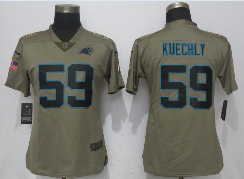 Womens Carolina Panthers #59 Kuechly Olive Salute to Service Limited Jersey