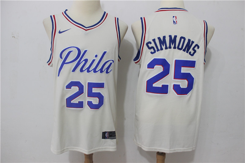 Nike NBA Philadelphia 76ers #25 Simmons Cream Jersey