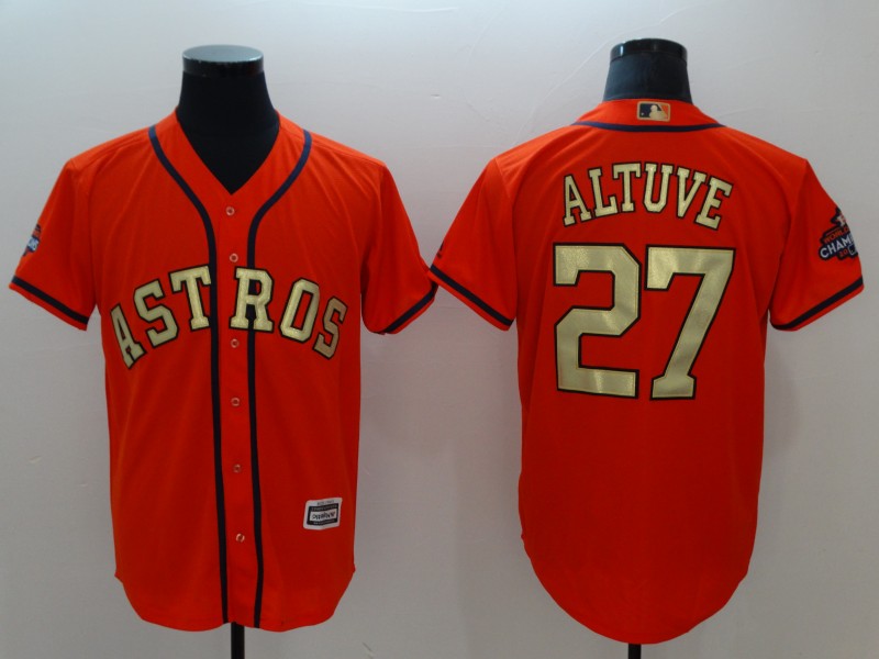 MLB Houston Astros #27 Altuve Orange Gold Number Game Jersey